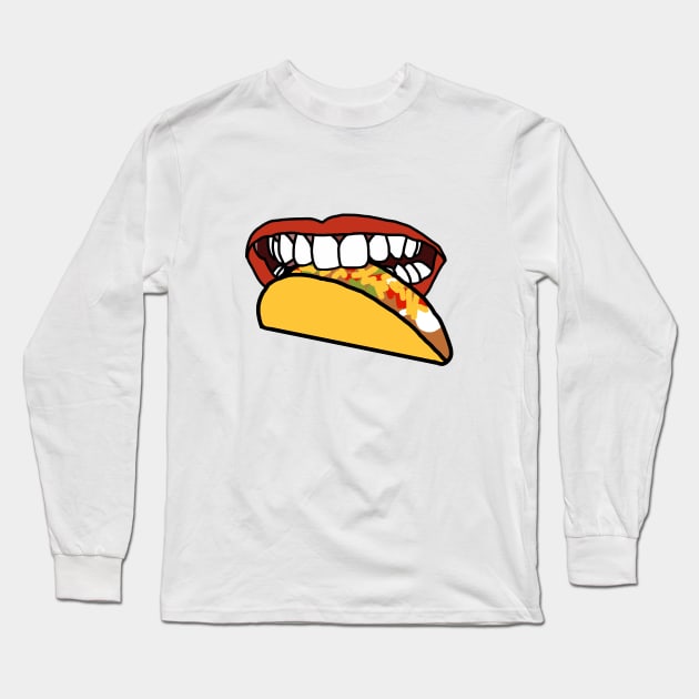 Food For Mouth With Red Lips and White Teeth Eating Taco Long Sleeve T-Shirt by ellenhenryart